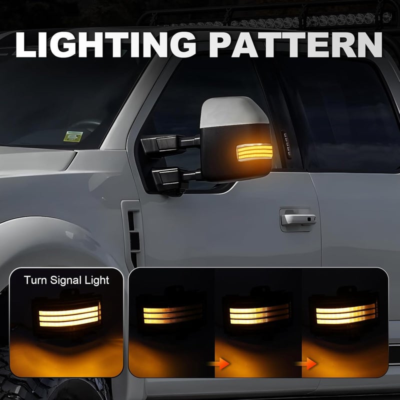 Aexploer Side Tow Mirror Turn Signal LED Lights Compatible with F150 2015-2025 for F250 F350 F450 2017-2025 White Daytime Running &Yellow Dynmaic Sequential Blink Turn Marker Lamp (Clear Len) - Image 3